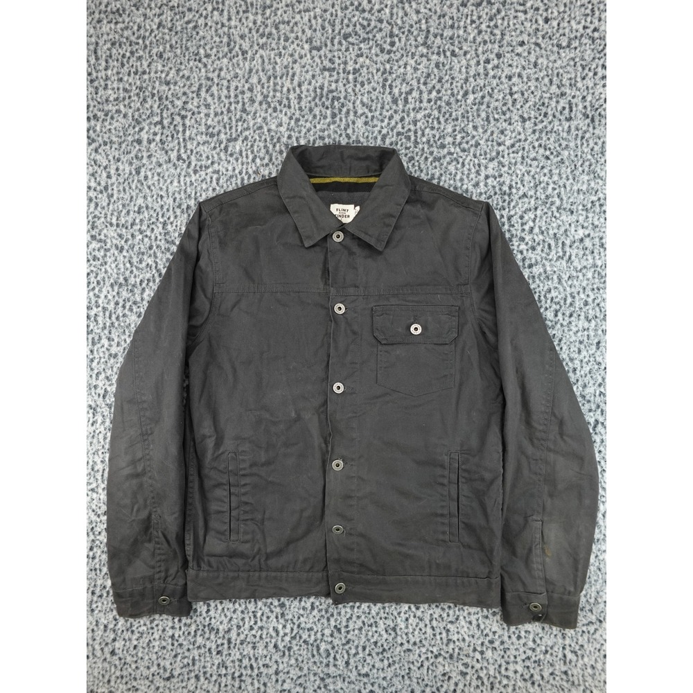 Flint and Tinder Waxed Trucker Jacket Mens Small Black Flannel Lined USA
